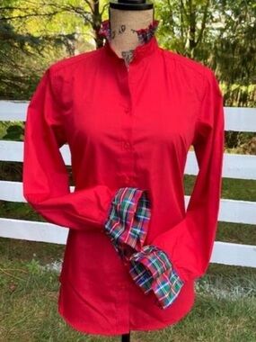 Pearly Vine red Dionne Holiday Plaid Ribbon shirt Size XS